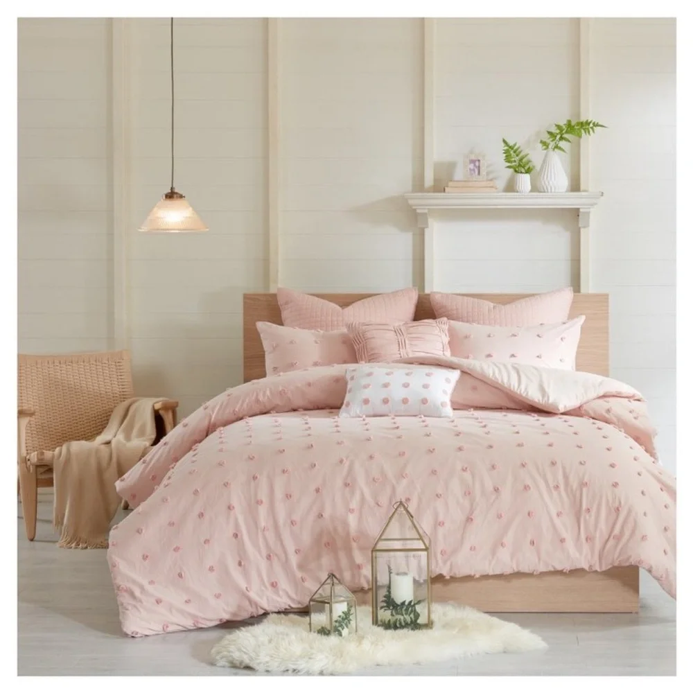 5pc Twin/Twin Extra Long Urban Habitat Kay Cotton Jacquard Duvet Cover Set Pink: